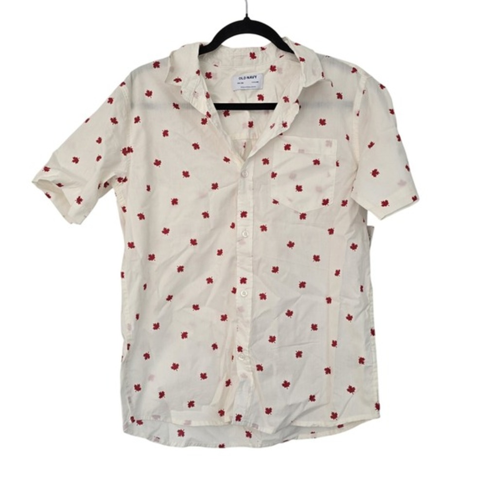 😀 🆕️ *NWT Old Navy XXL Maple‎ Leaf Print Short Sleeve Button Down Shirt Kids